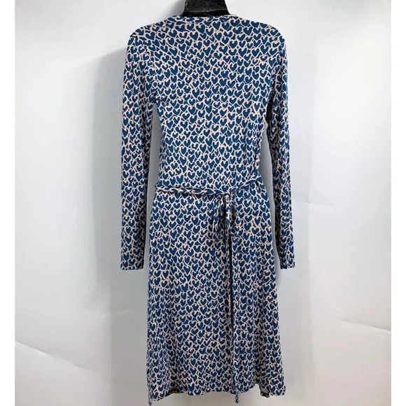 Boden Women's Wrap Stretch WW120 Jersey Dress Blue and Pink Hearts Size 6R - Picture 2 of 14